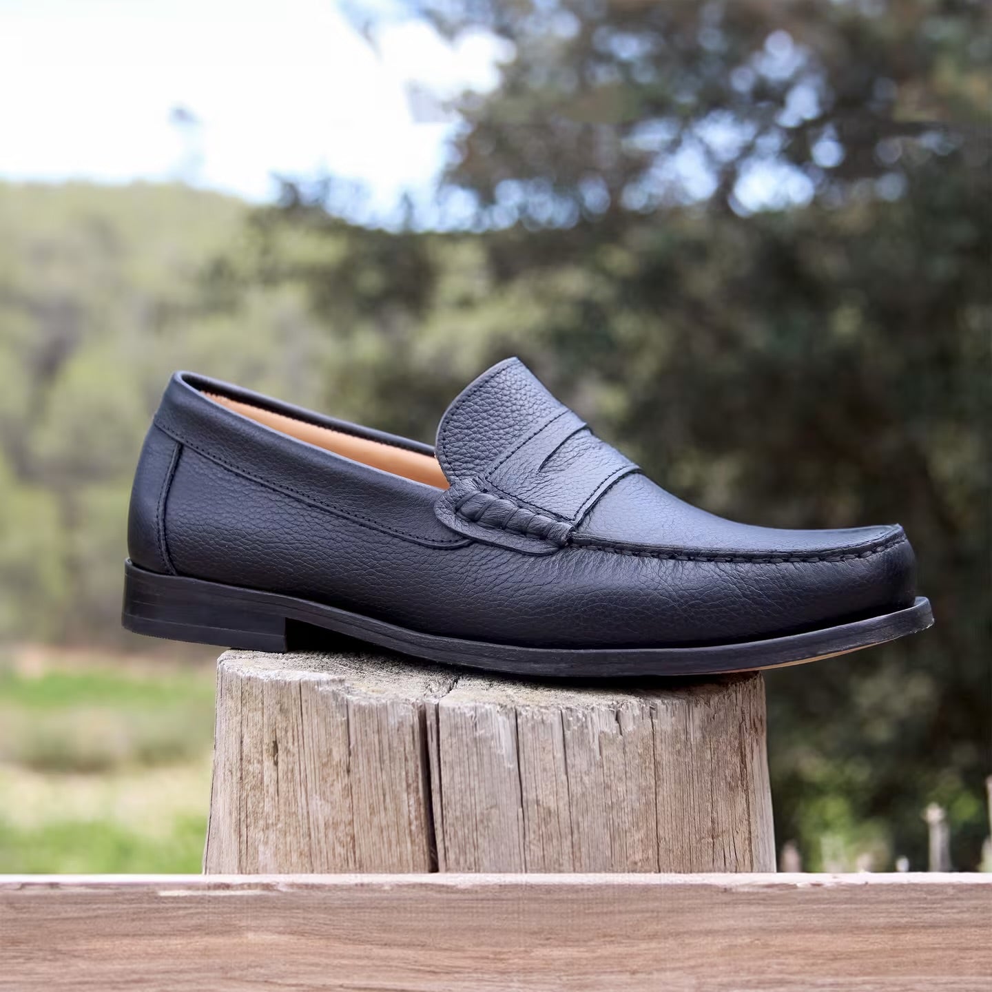 Men Black Grained Genuine Leather Moccasins | Hides&Cult
