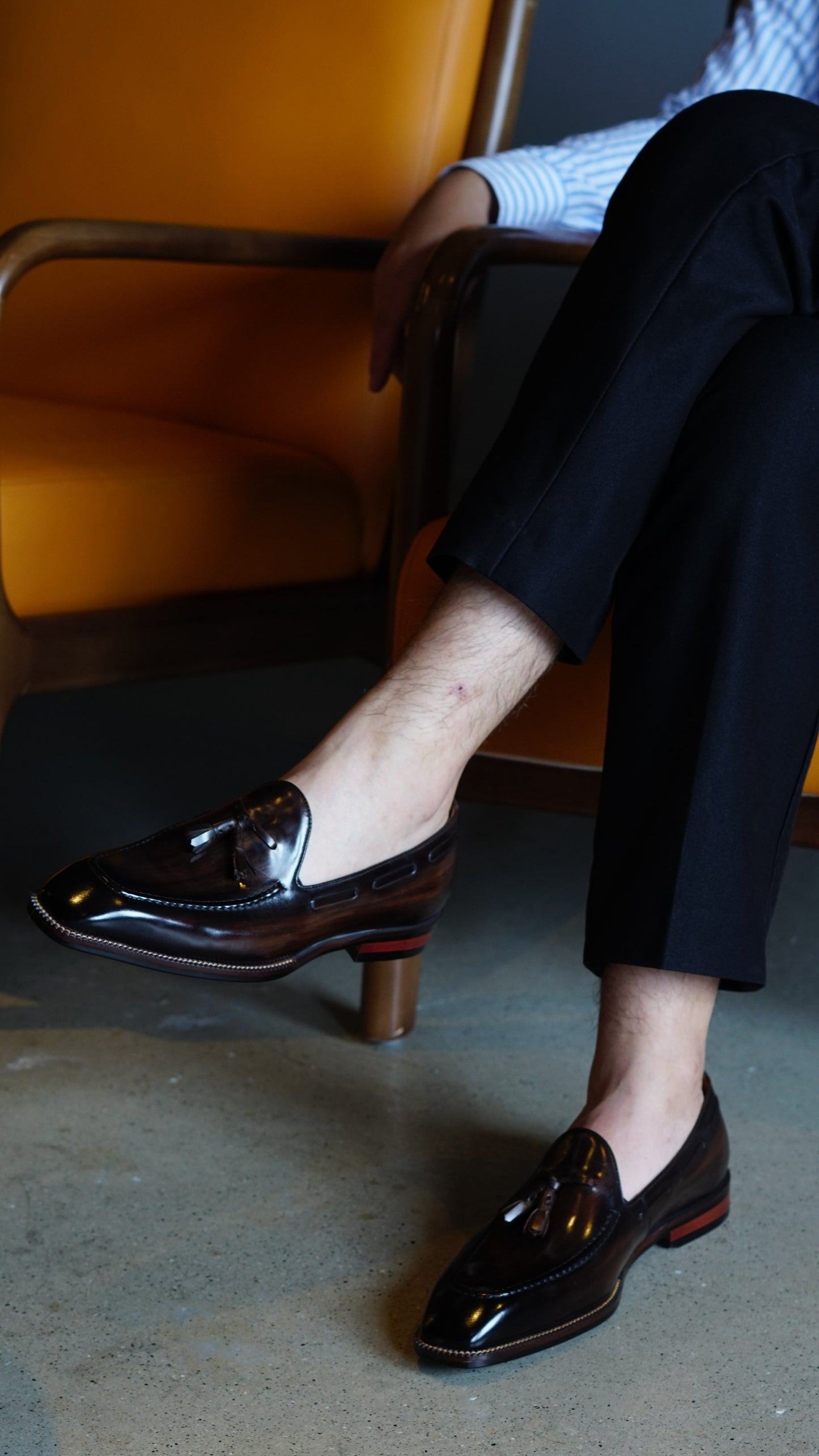 Dark Brown Hand Painted Patina Tassel Loafers | Hides&Cult