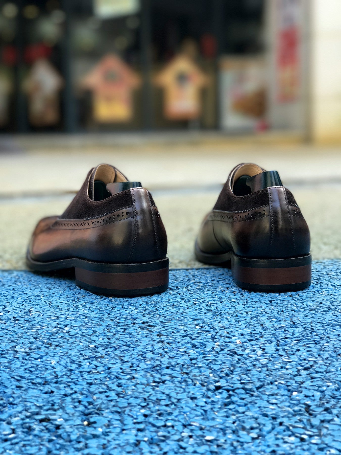 Patina Brown - Suede & Leather Brogue Derby Oxfords - Italian Square Toe | Hides&Cult