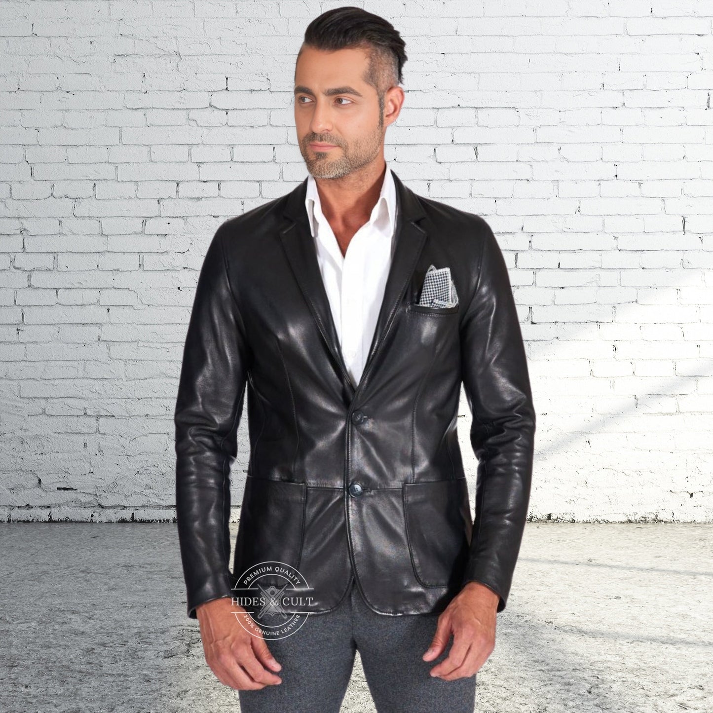 Mens Black Slim Fit Business Leather Blazer