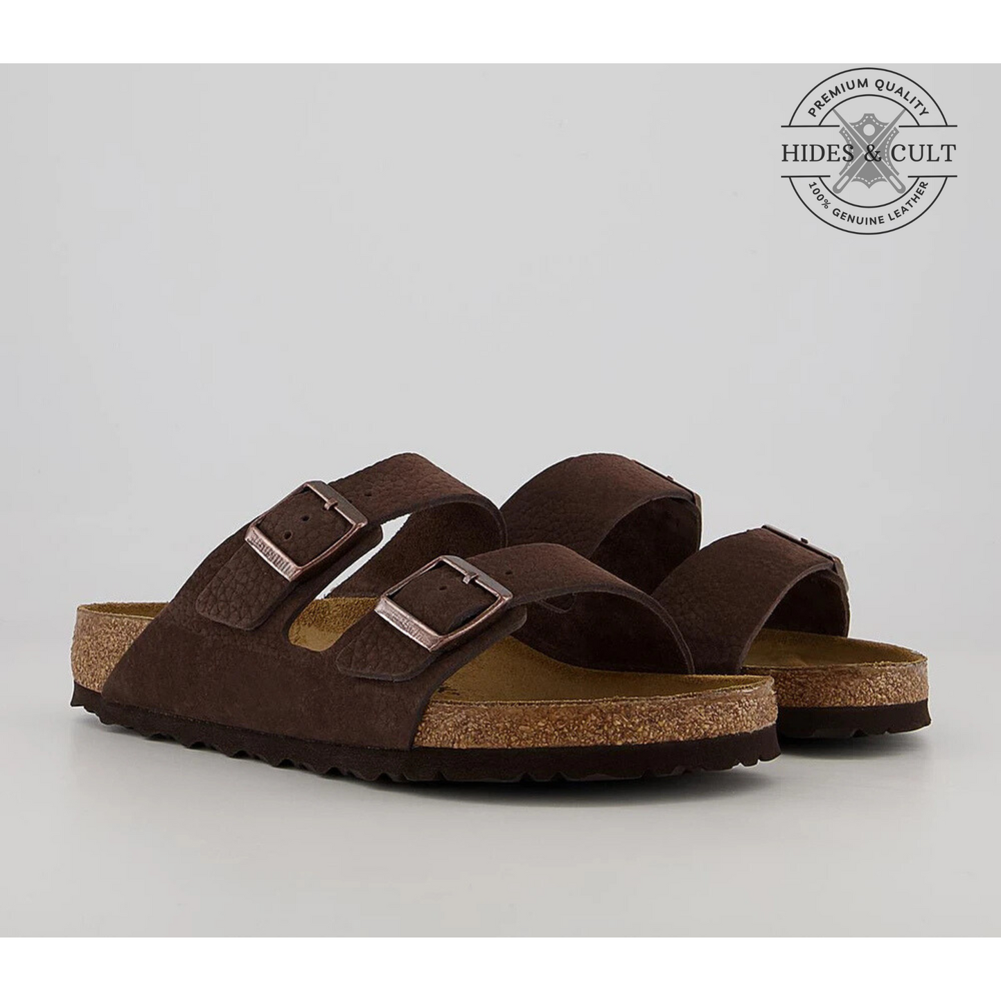 California Two Strap Sandals in Nubuck Brown Leather Men's | Hides&Cult