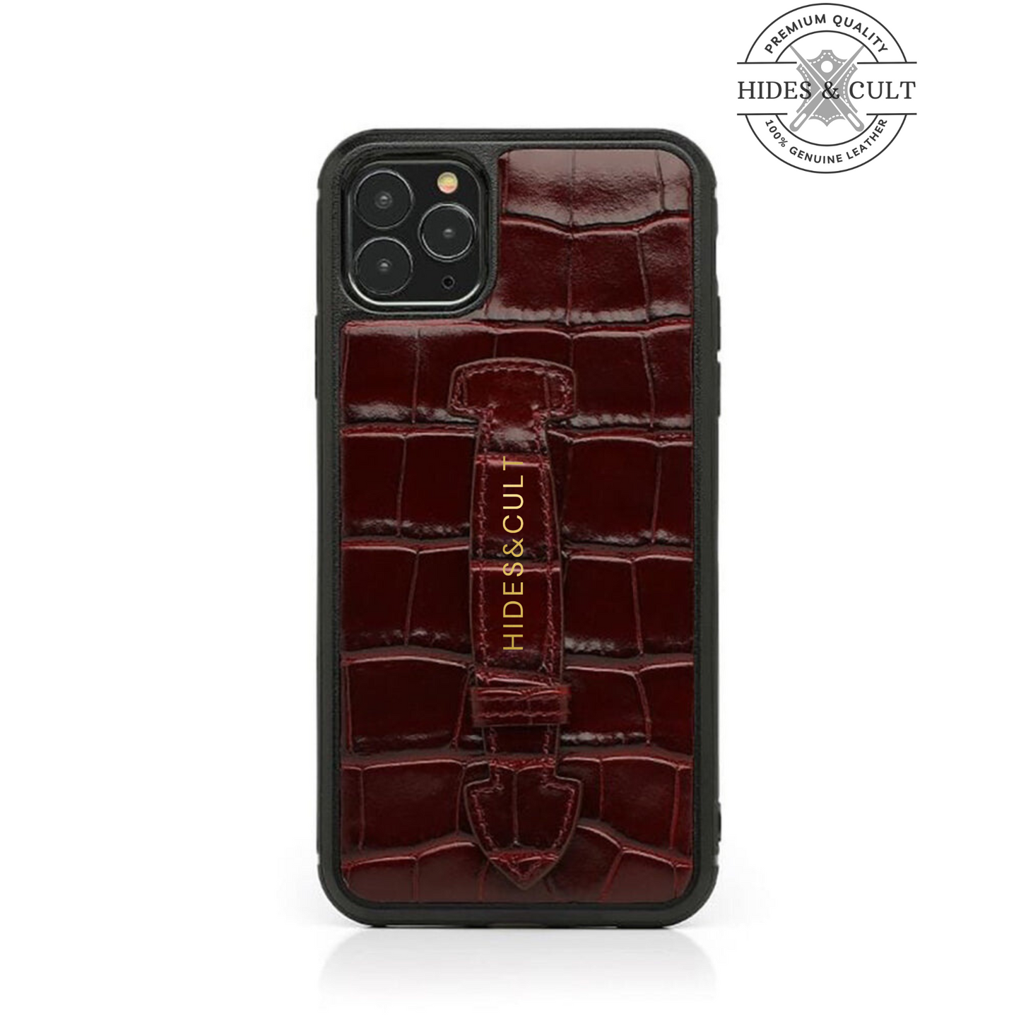 Luxury Black Patent Croc Shockproof Genuine Leather Iphone Case with Handle