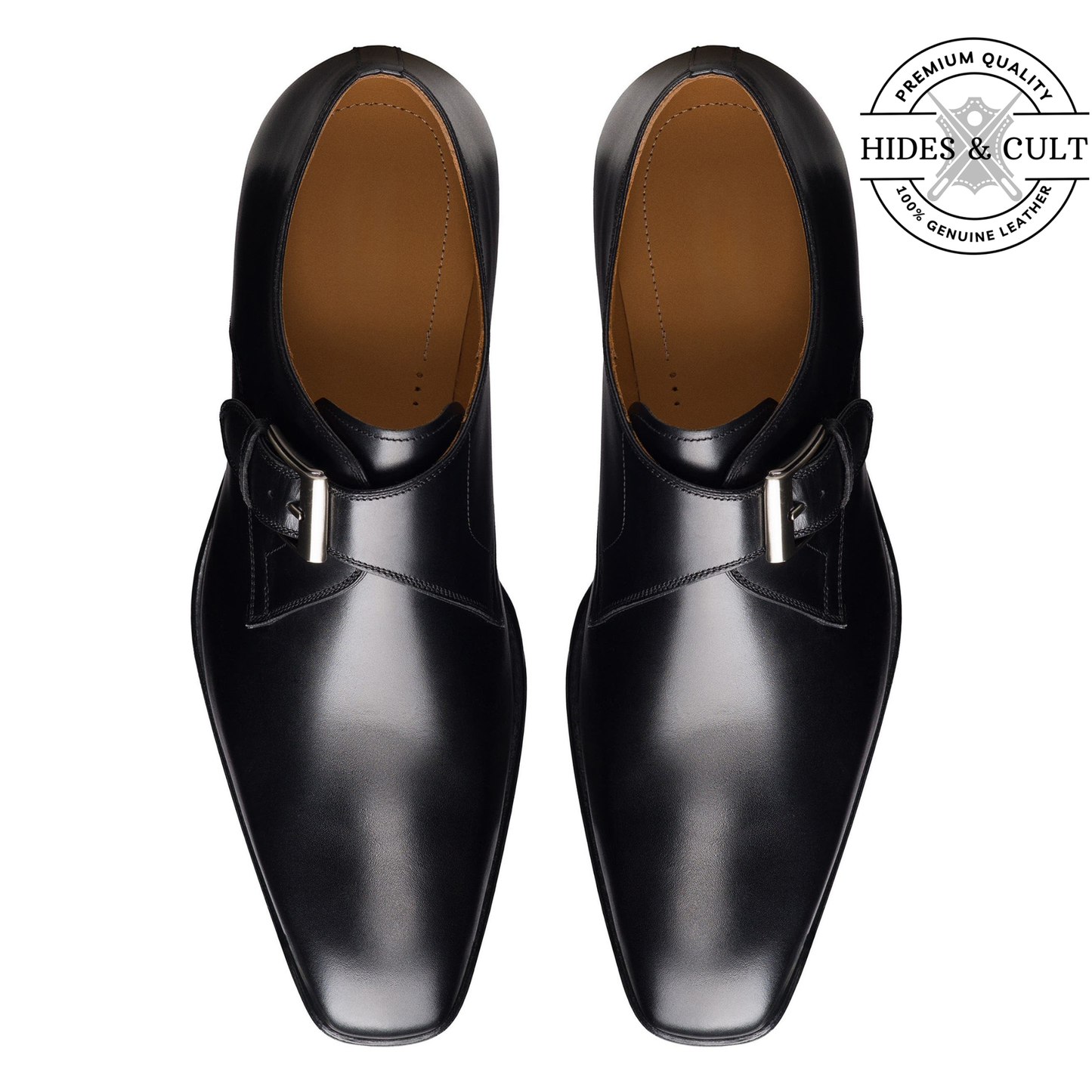 Black Classic Single Monk Strap Leather Shoes - CLEARANCE EVENT