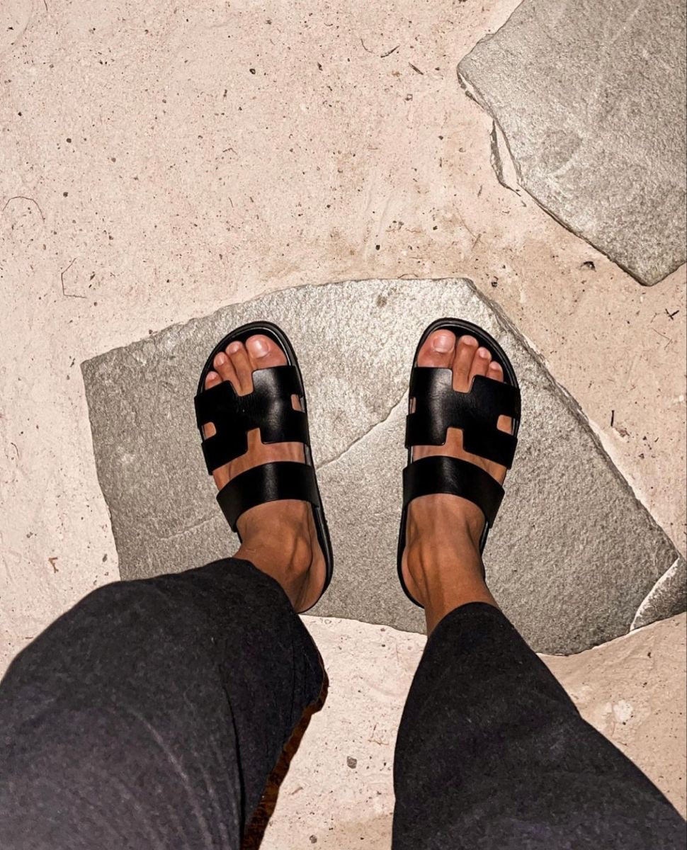 Texas Adjustable Strap Slippers in Black Men | Hides&Cult