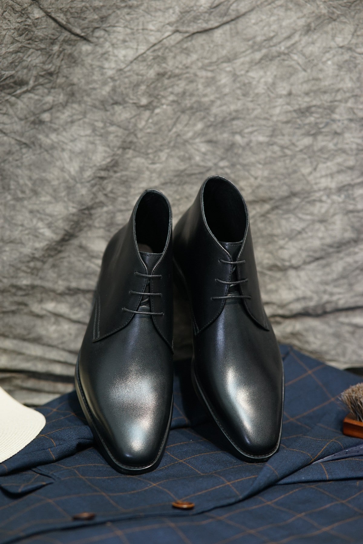 Black Lace Up British Style Italian Toe Leather Chukka Boots - CLEARANCE EVENT