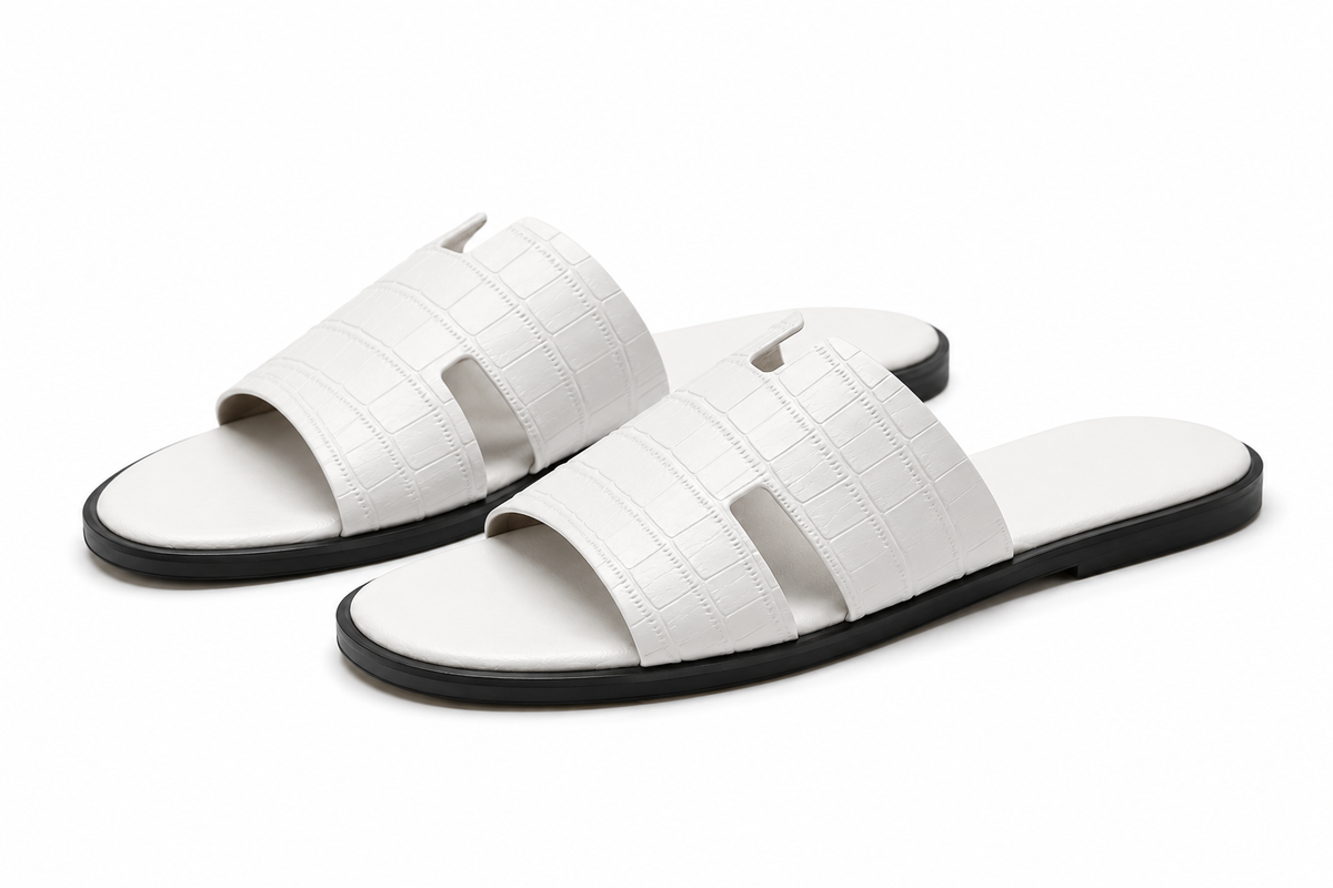 Austin Mens Slippers in White Croco Leather | Hides&Cult