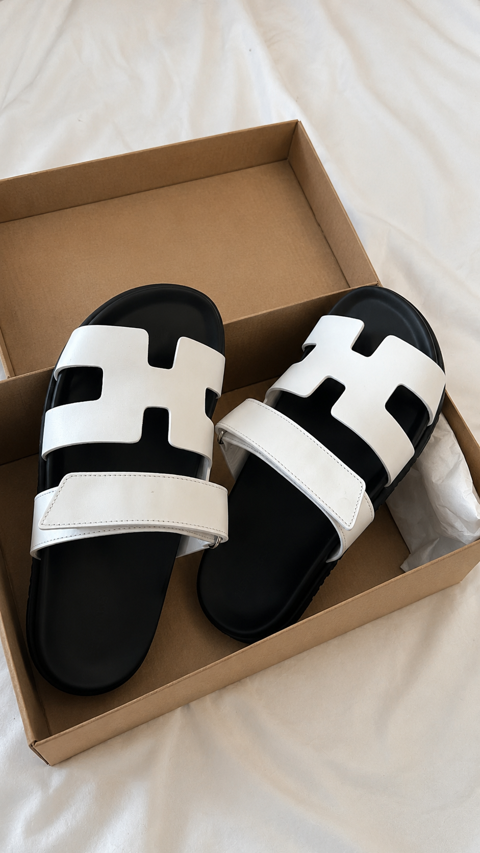 Texas Strap Adjustable Slippers in Pure White Leather | Hides&Cult