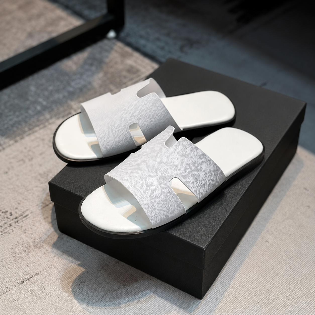 Austin Mens Slippers in White Milled Leather | Hides&Cult