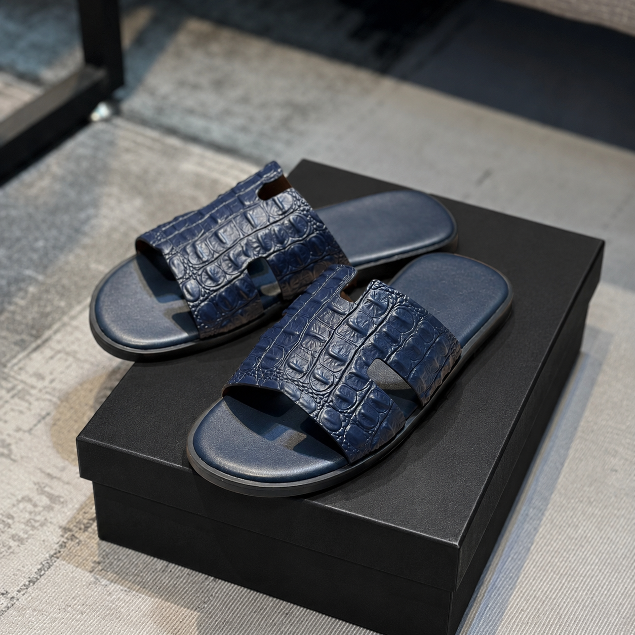 Austin Mens Slippers in Blue Reptile Leather | Hides&Cult