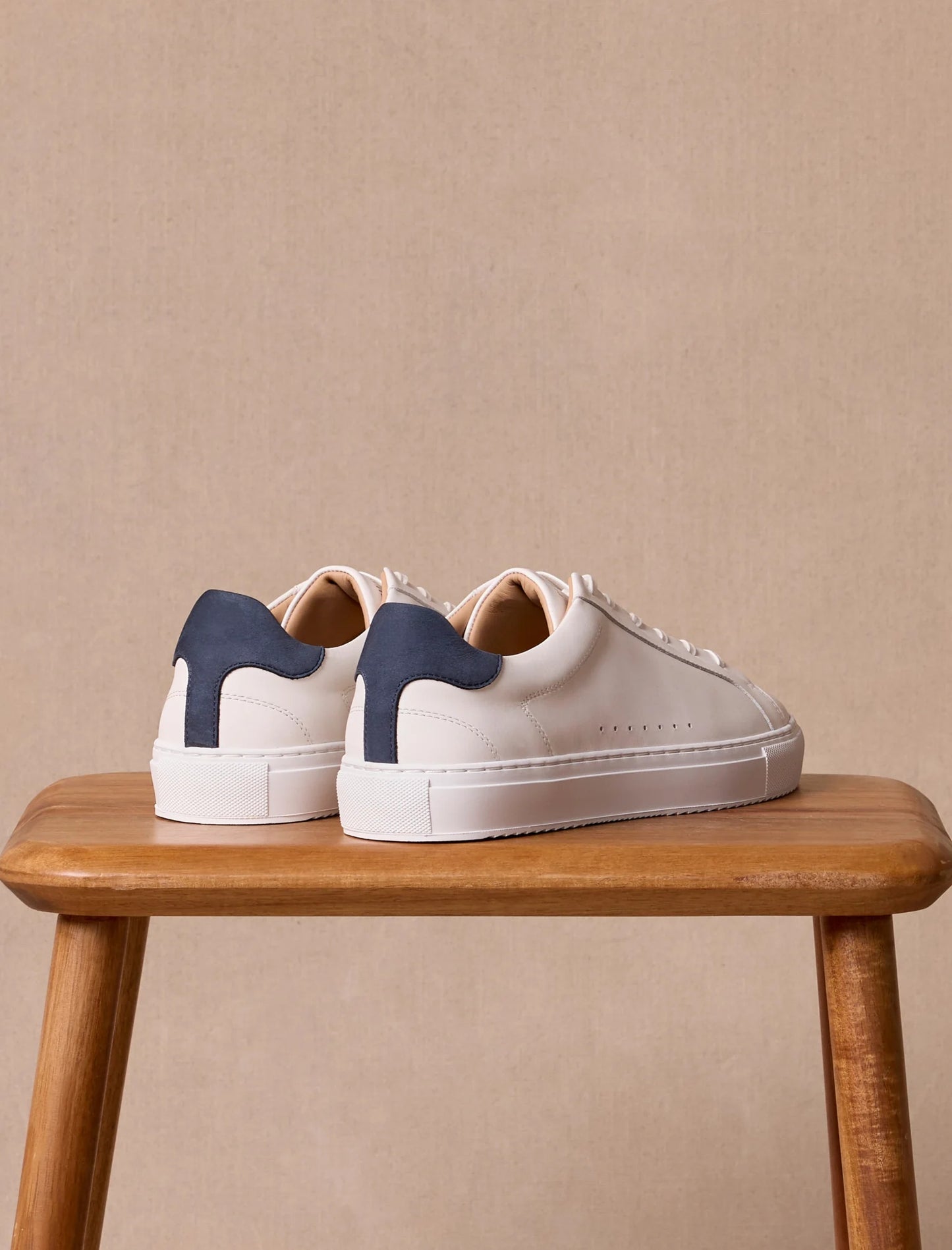 Mens White - Blue Colorblocked Leather Sneakers