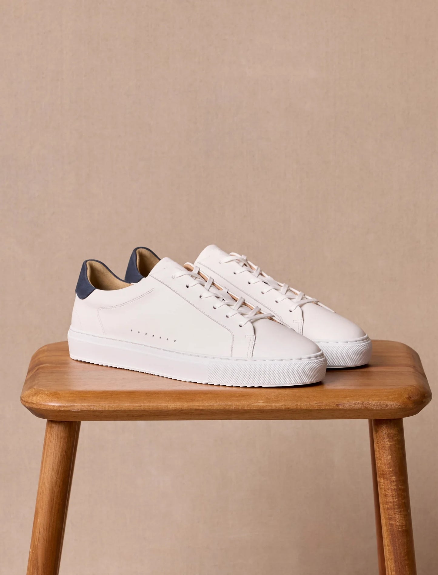 Mens White - Blue Colorblocked Leather Sneakers