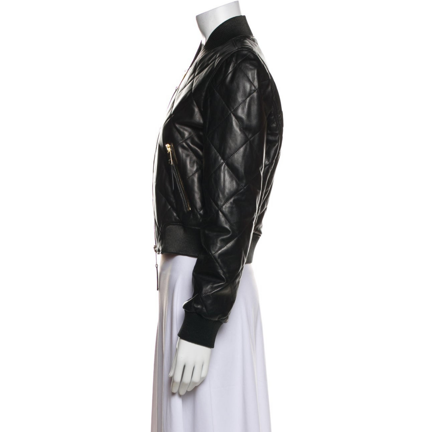 Women's Black Quilted Puffer Cropped Bomber Style Leather Jacket