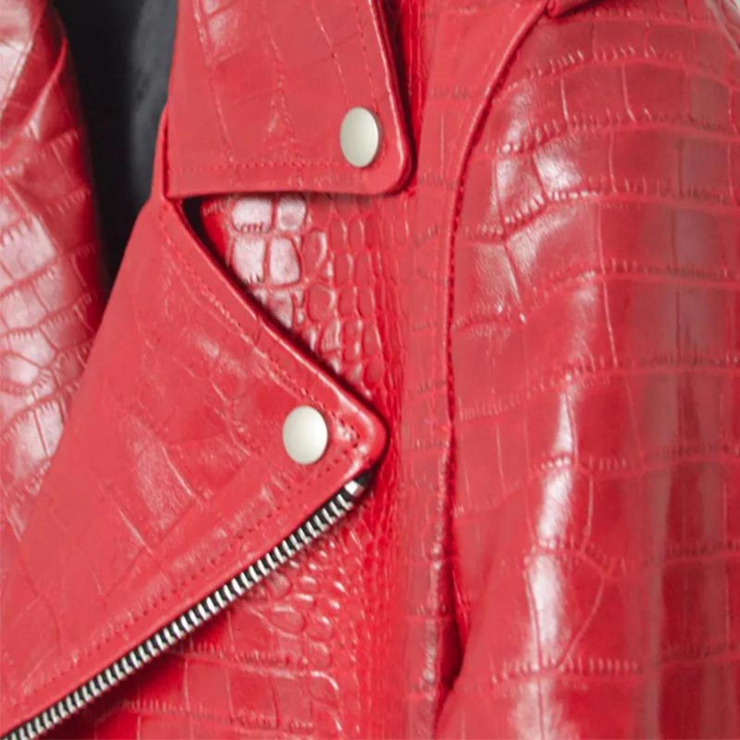 Mens Red Croc Embossed Effect Motorcycle Biker Leather Jacket