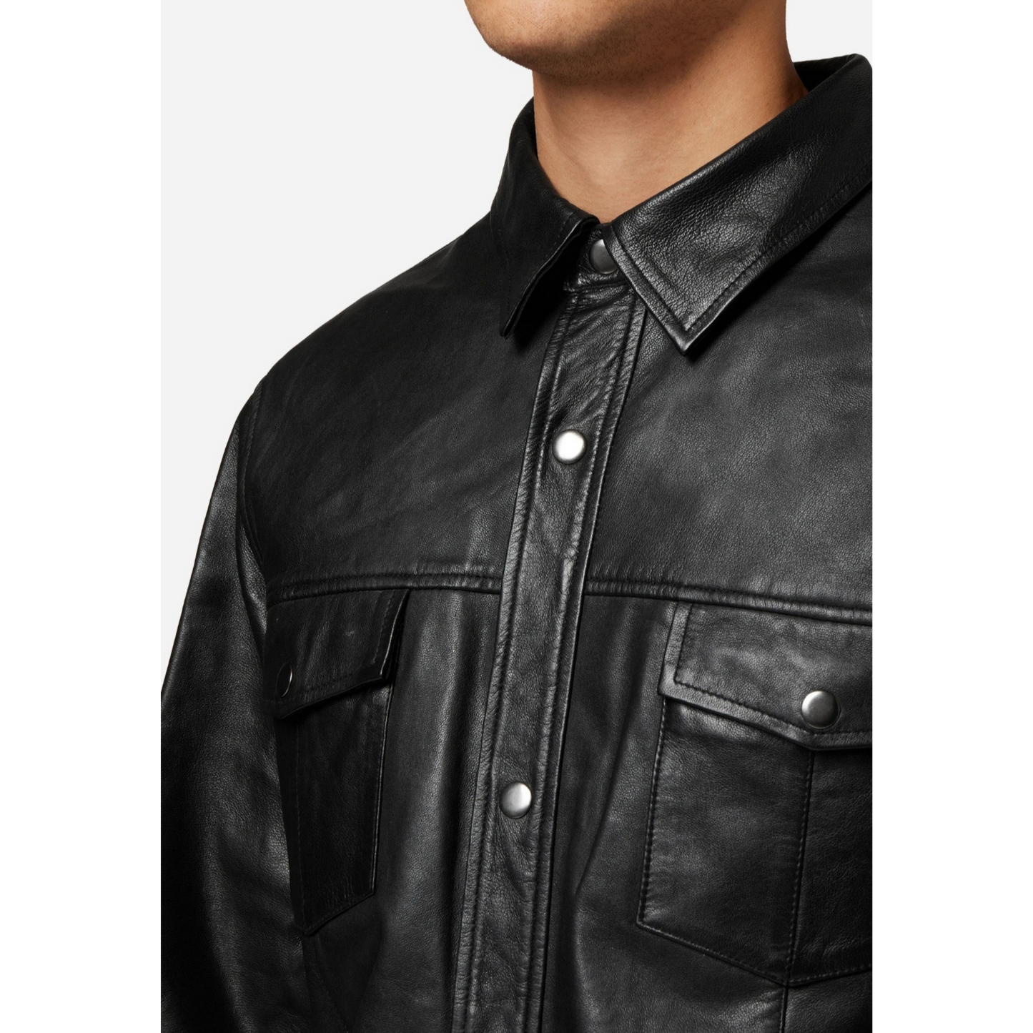 Mens Black Nappa Leather Denim Shirt