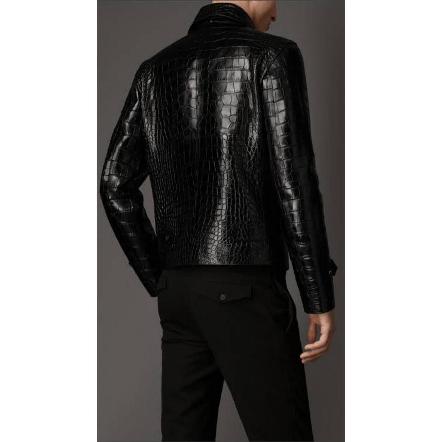 Mens Black Croc Embossed Effect Leather Jacket