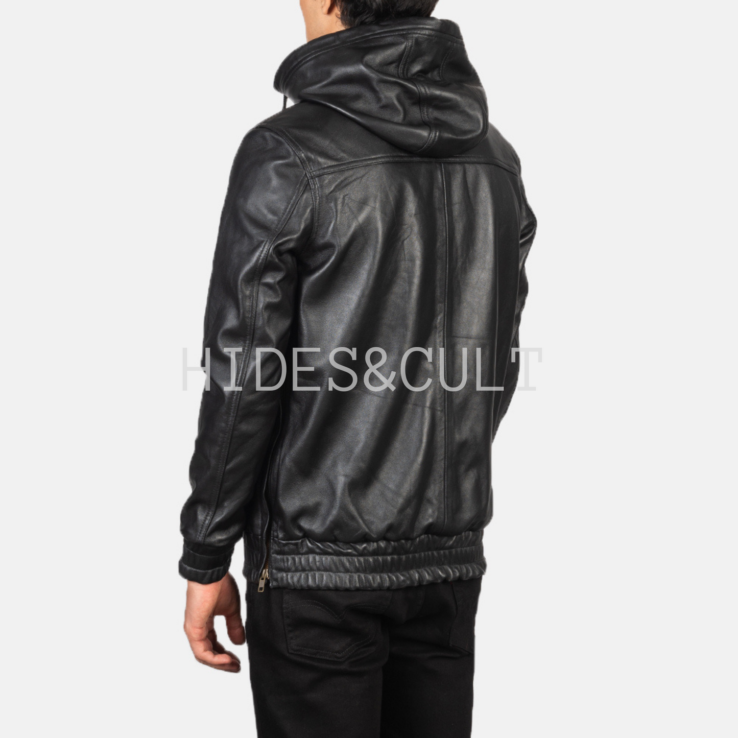 Men's Black Genuine Lambskin Leather Hooded Pullover Jacket