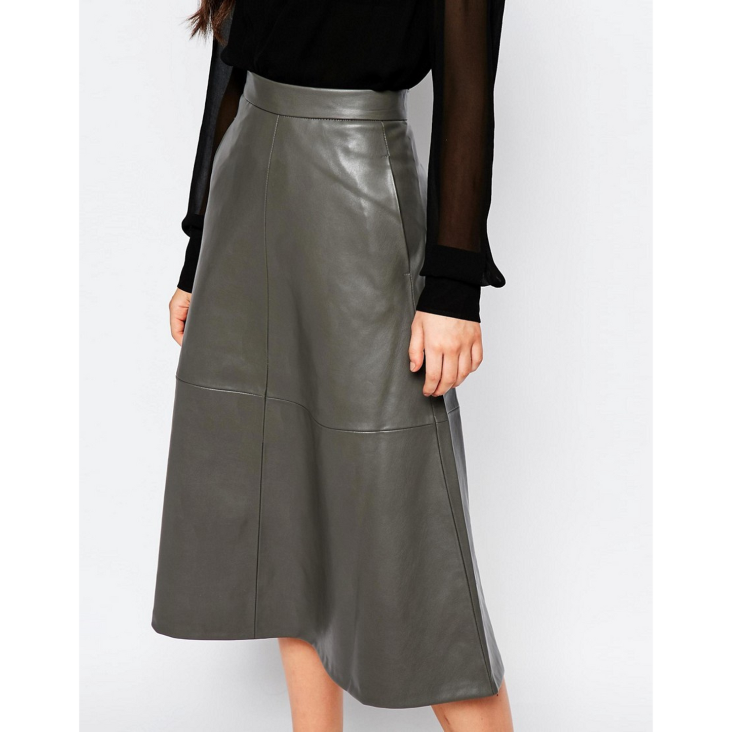 Women's Grey A Line Midi Leather Skirt | Hides&Cult