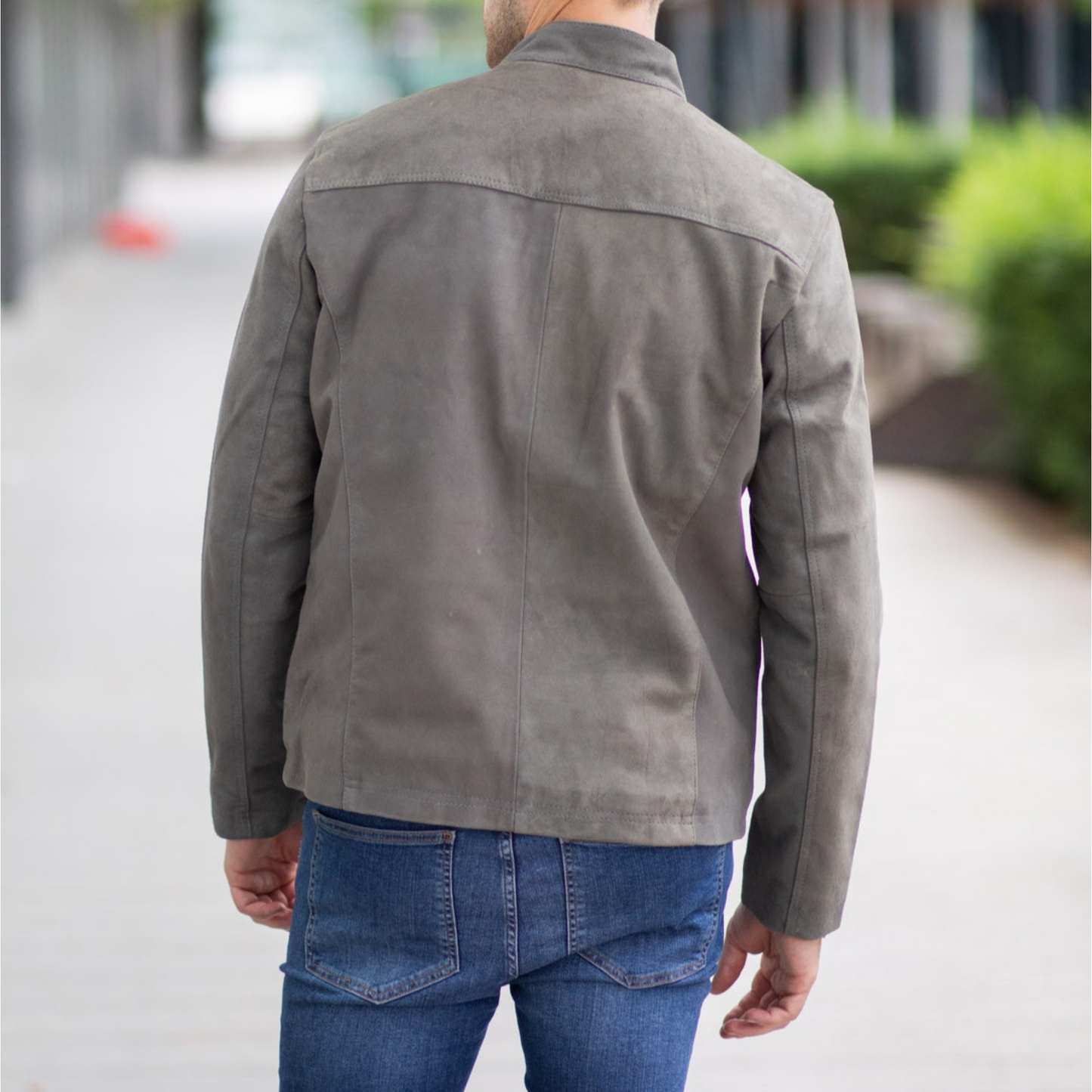 Men's Grey Suede Tailored Genuine Leather Jacket