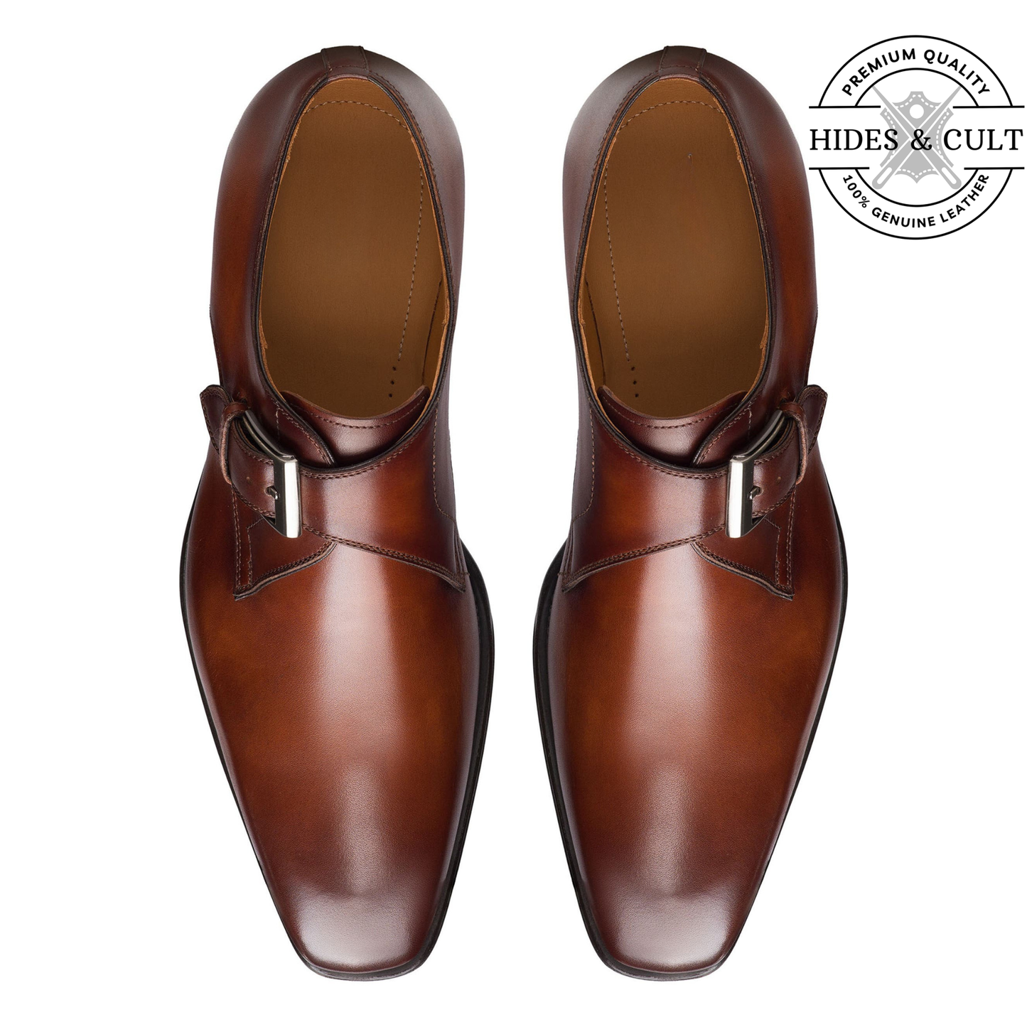 Brown Classic Single Monk Strap Leather Shoes - CLEARANCE EVENT