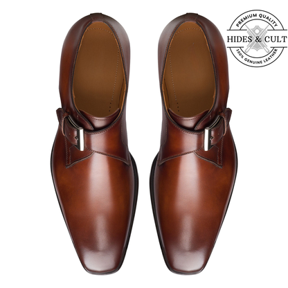 Brown Classic Single Monk Strap Leather Shoes - CLEARANCE EVENT