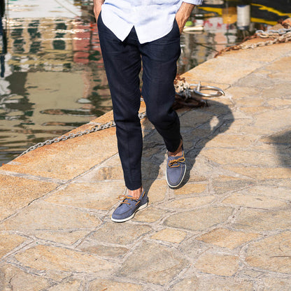 Men's Light Blue - Tobacco Brown Nubuck Laced Boat Shoes | Hides&Cult