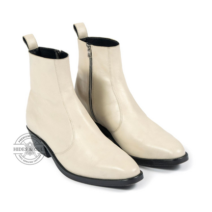 Off White Genuine Leather Chelsea Boots Cuban Heel Men | HidesandCult