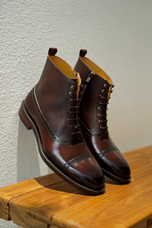 Brown Lace Up Side Zip Military Style Leather Combat Boots | Hides&Cult