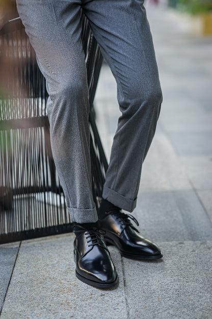 Black Derby Lace Up Shoes - Pointed Toe | Hides&Cult