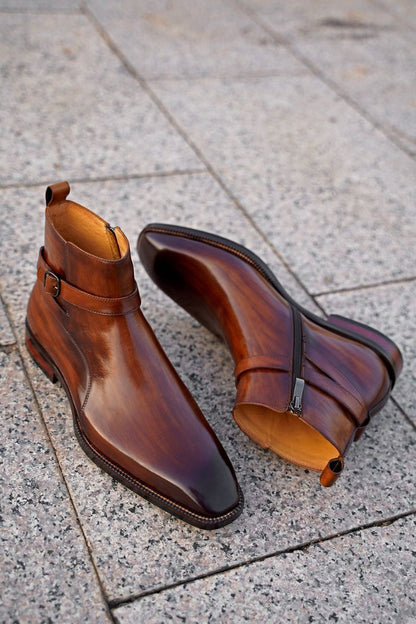 Patina Brown Classic Italian Single Strap Chelsea Boots | Hides&Cult