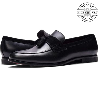 Black Tassel Leather SlipOn Loafers - CLEARANCE EVENT