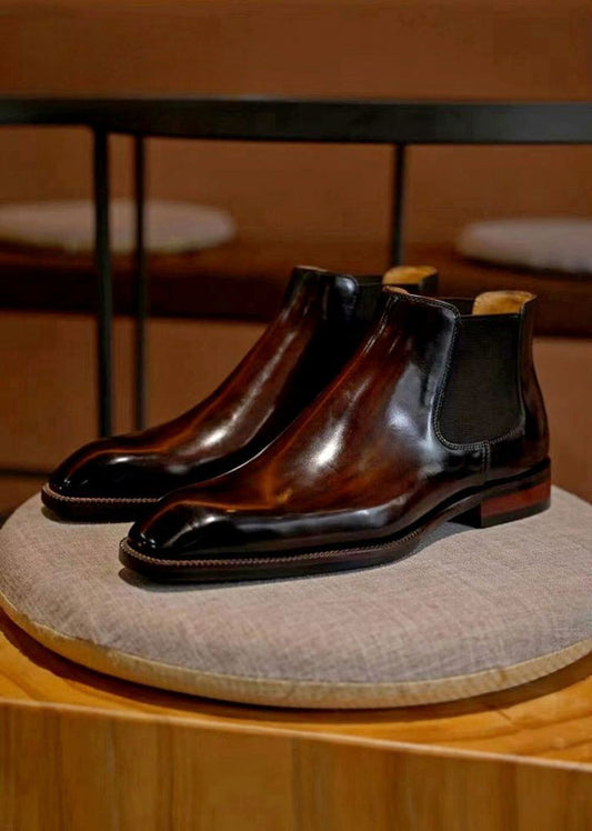 Hand Painted Patina Chelsea Boots - Vintage Brown - CLEARANCE EVENT