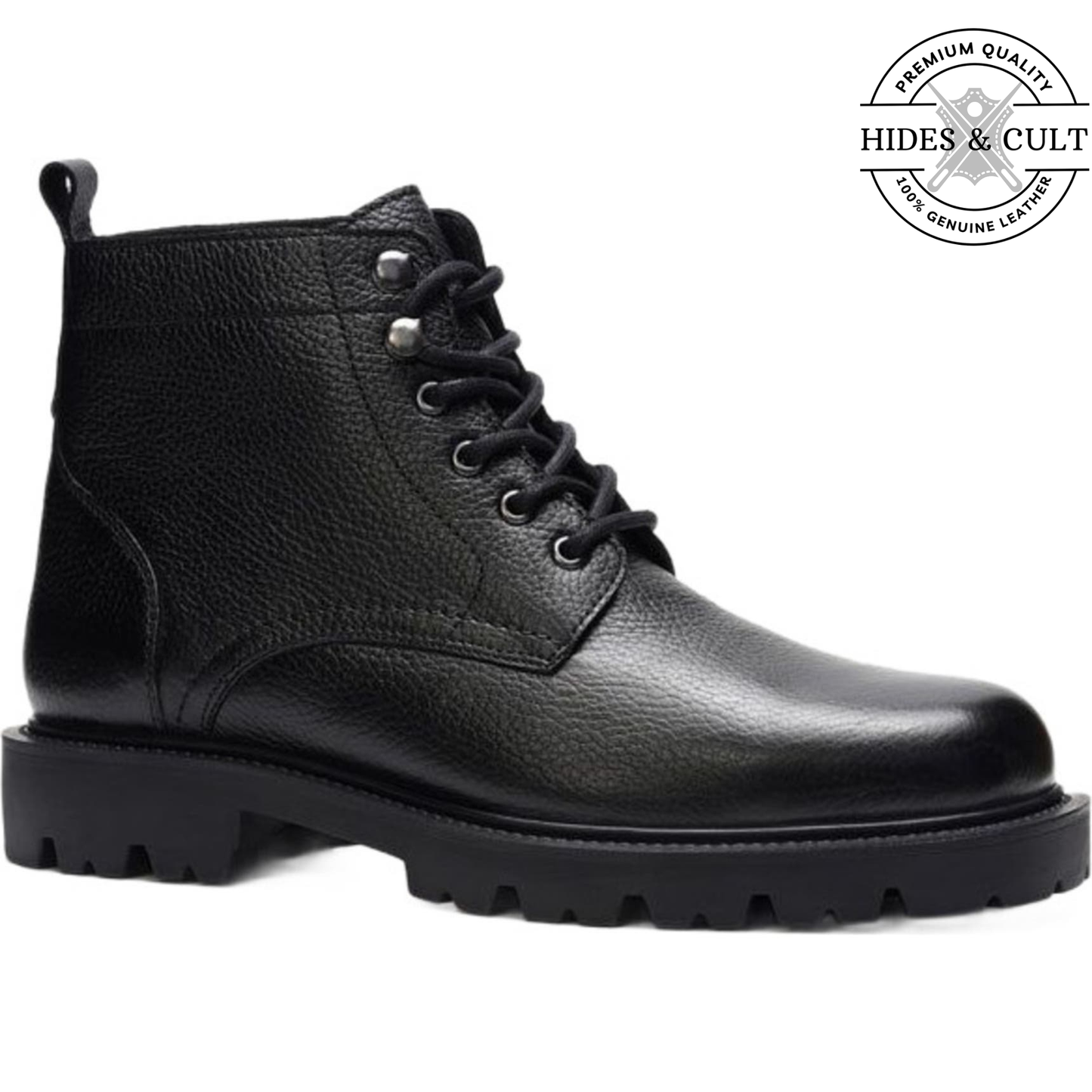 Black Milled Rugged Leather Boots - CLEARANCE EVENT