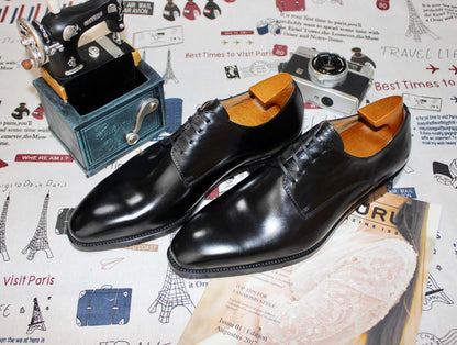 Black Derby Lace Up Shoes - Pointed Toe | Hides&Cult