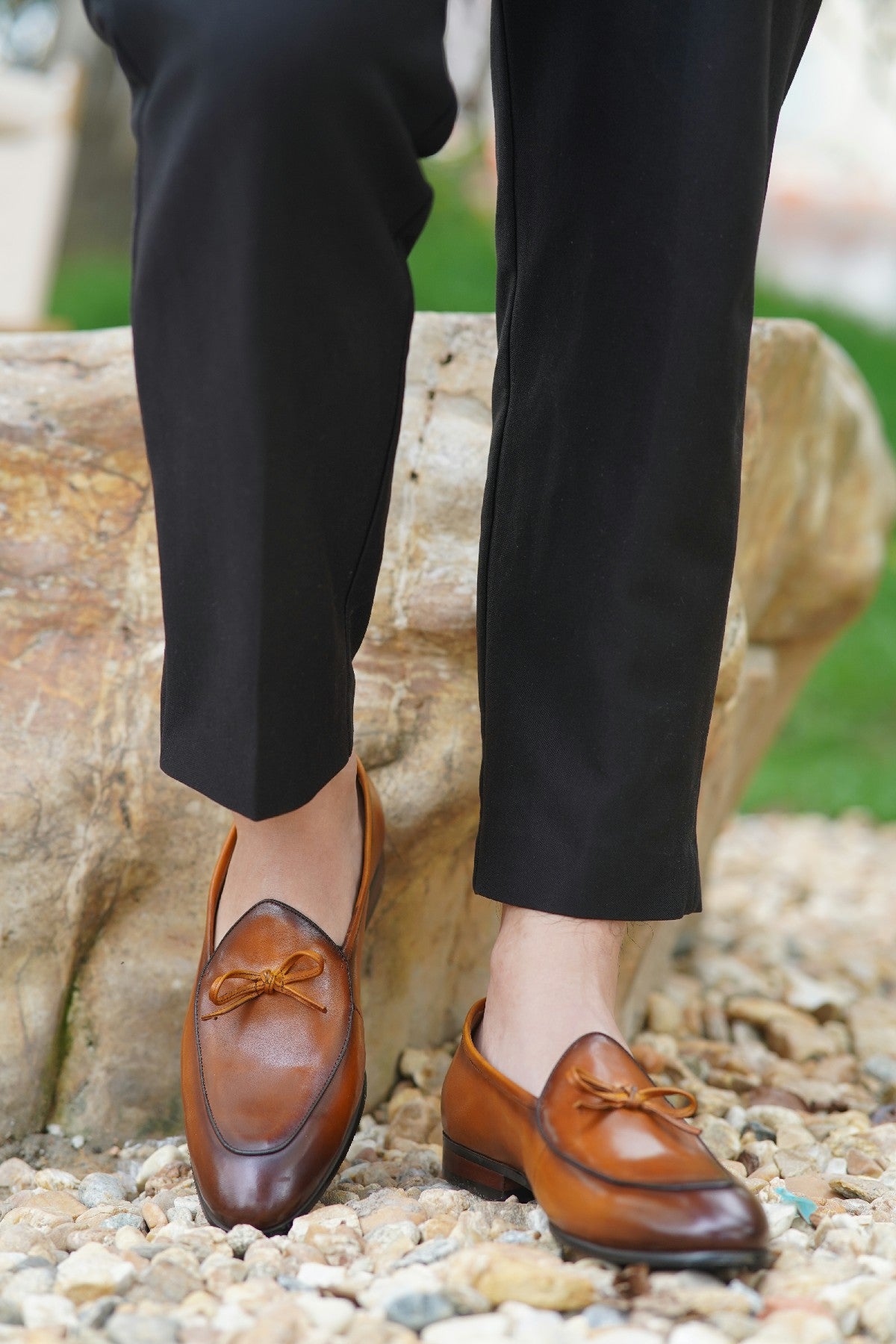 Tan Hand Painted Patina Casual Wedding Tassel Slip On Loafers | Hides&Cult