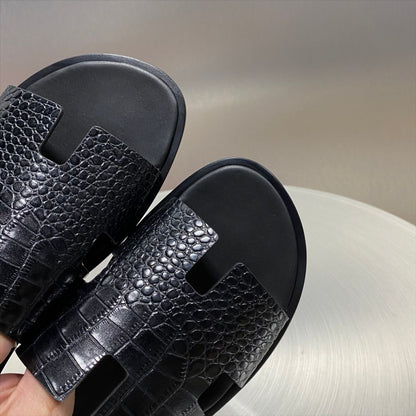 Austin Mens Slippers in Black Croc Leather | Hides&Cult