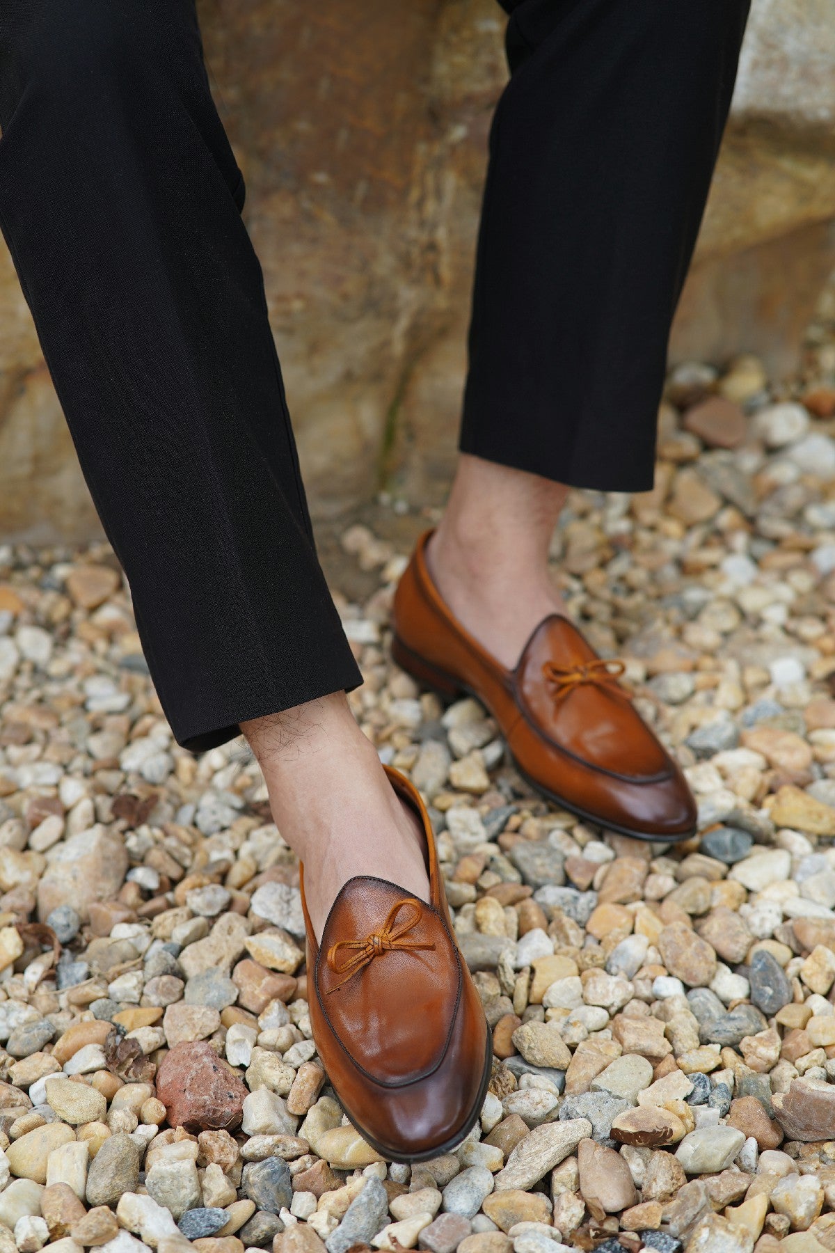 Tan Hand Painted Patina Casual Wedding Tassel Slip On Loafers | Hides&Cult