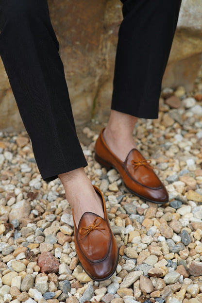 Tan Hand Painted Patina Casual Wedding Tassel Slip On Loafers | Hides&Cult