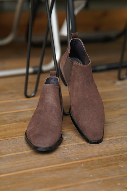Brown Suede Side Elastic Genuine Leather Boots - CLEARANCE EVENT
