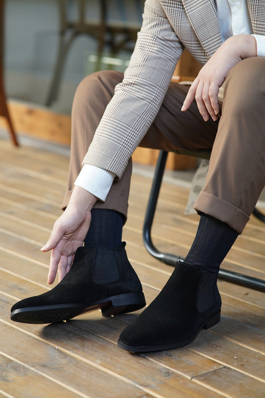 Black Suede Side Elastic Genuine Leather Boots | Hides&Cult