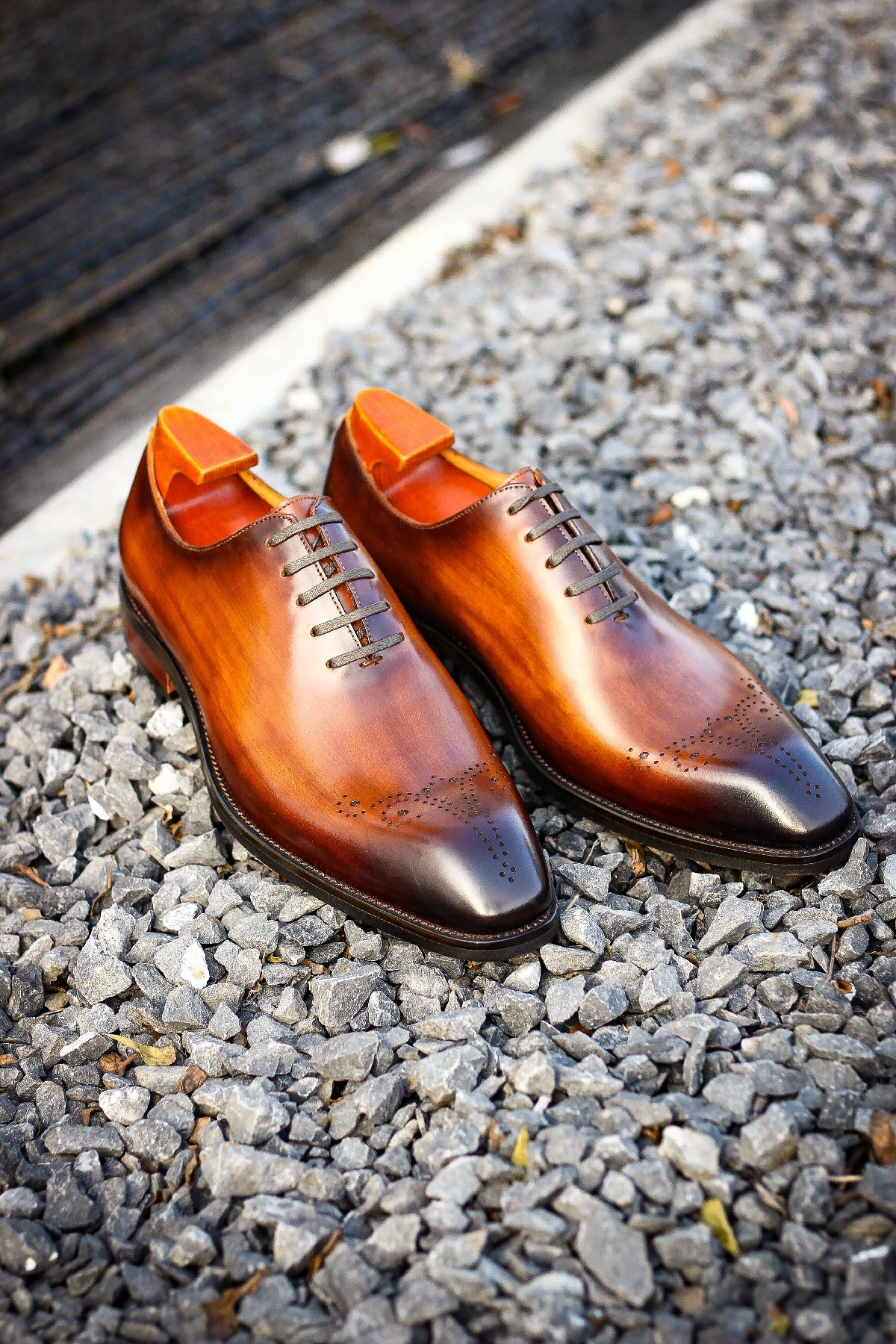 Grey Patina Finish Whole-cut Oxfords | Hides&Cult
