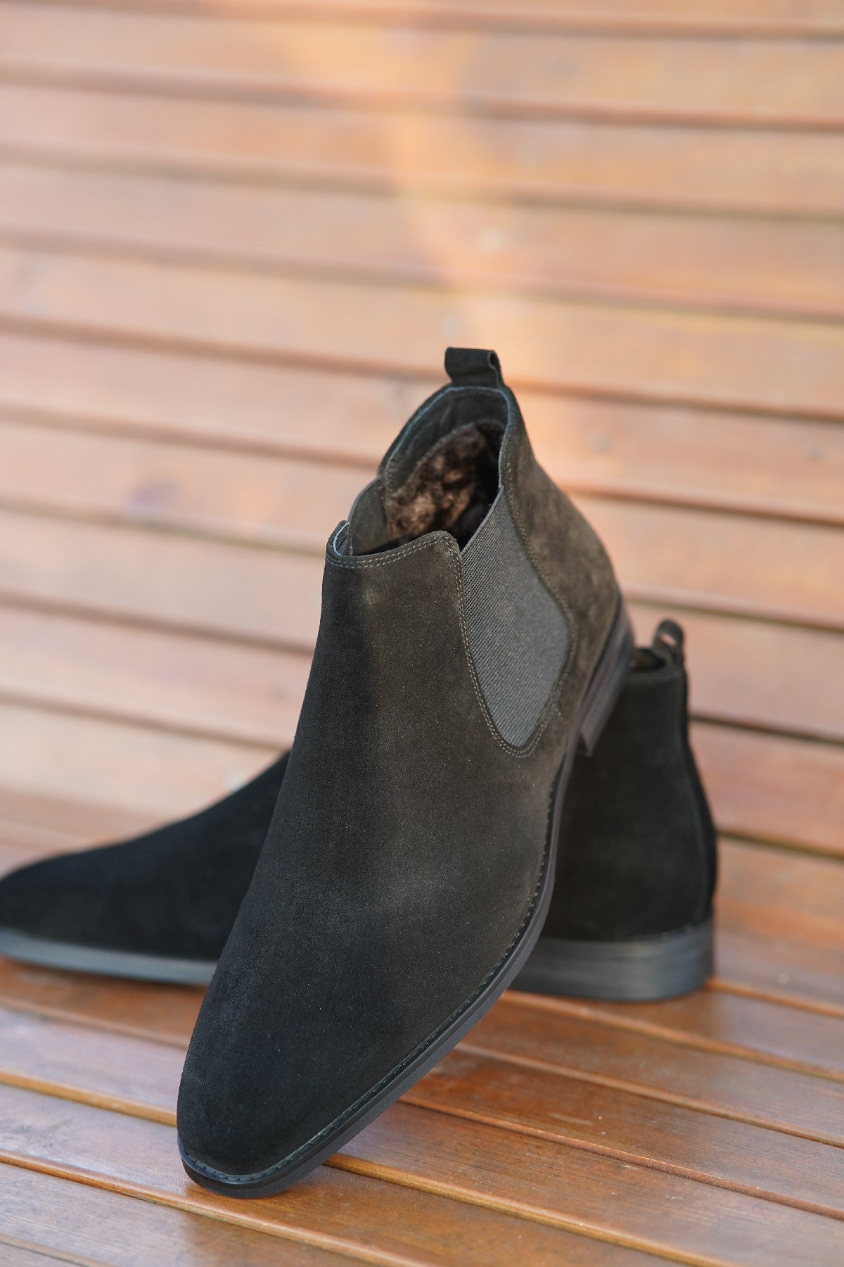 Black Suede Side Elastic Genuine Leather Boots - CLEARANCE EVENT