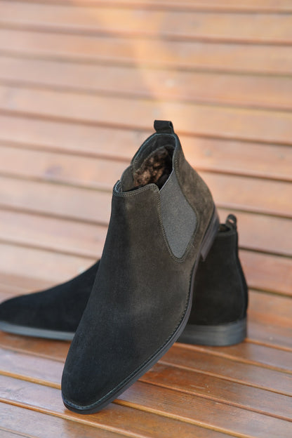 Black Suede Side Elastic Genuine Leather Boots - CLEARANCE EVENT