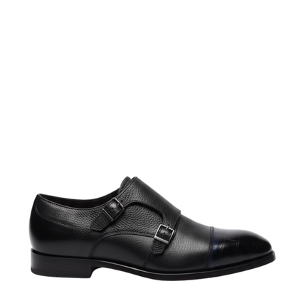 Black Double Monk Strap Milled - Croc Two Tone Shoes - CLEARANCE EVENT