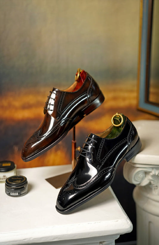 Brown Patent Lace Up Brogue Shoes | Hides&Cult