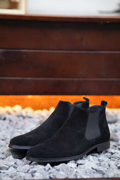 Black Suede Side Elastic Genuine Leather Boots - CLEARANCE EVENT