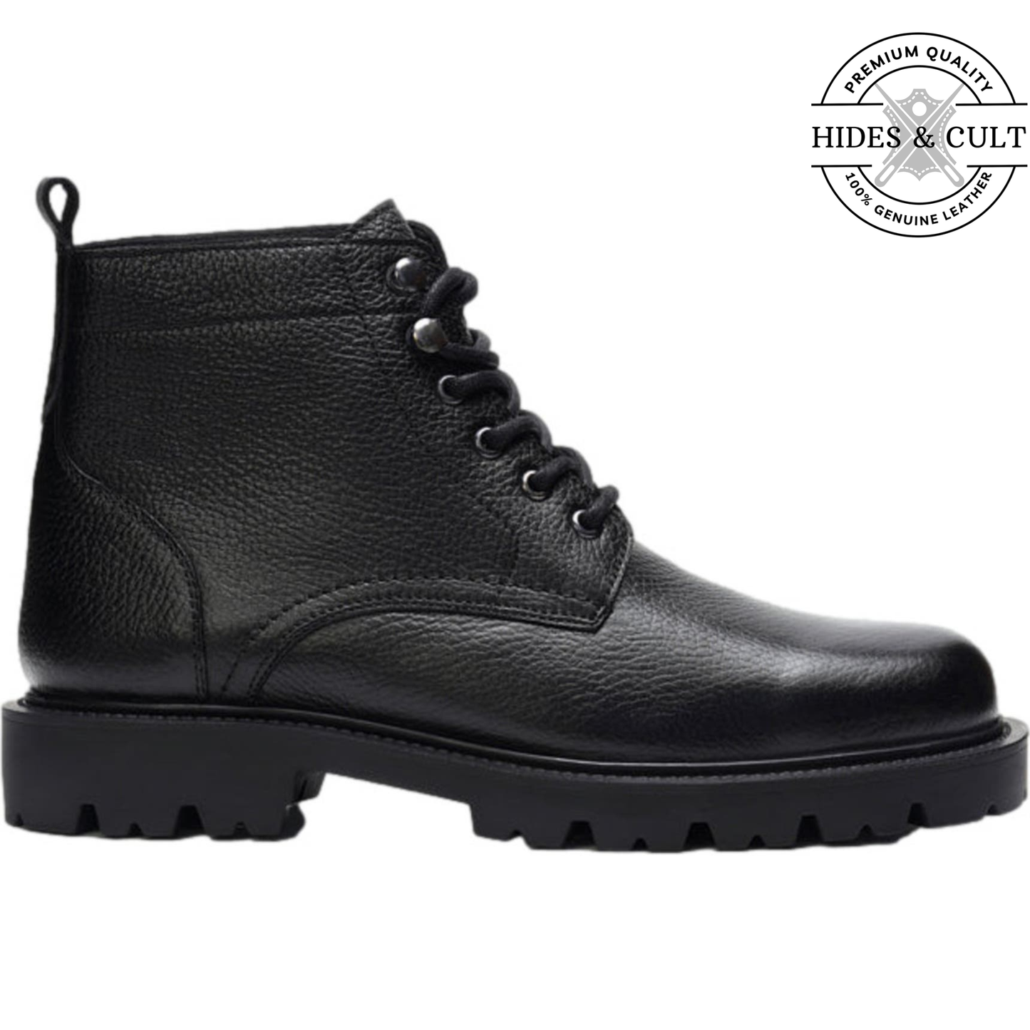 Black Milled Rugged Leather Boots - CLEARANCE EVENT