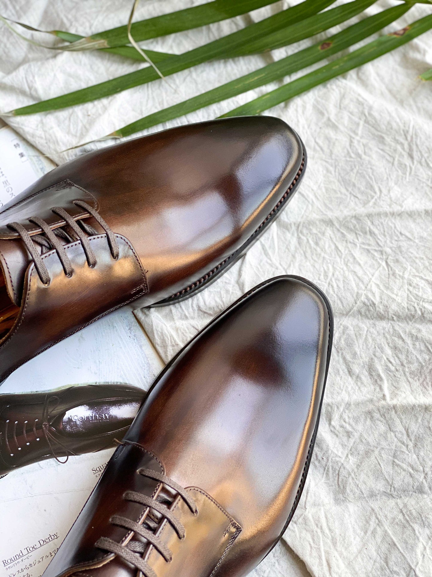 Dark Brown Patina Stroke Finish Effect Derby Lace Up Shoes - Pointed Toe | Hides&Cult