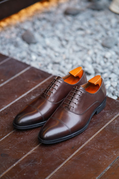 Brown Cap Toe Leather Oxfords - Round Toe | Hides&Cult
