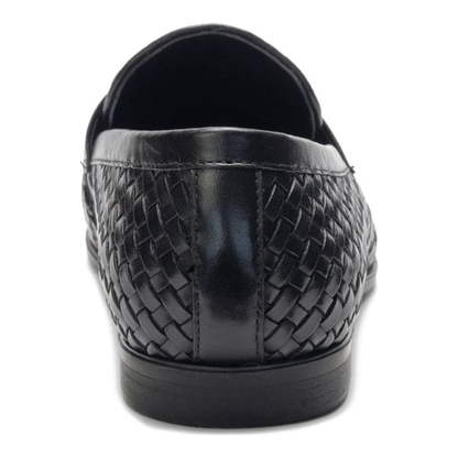 Black Woven Party-wear Leather SlipOns | Hides&Cult