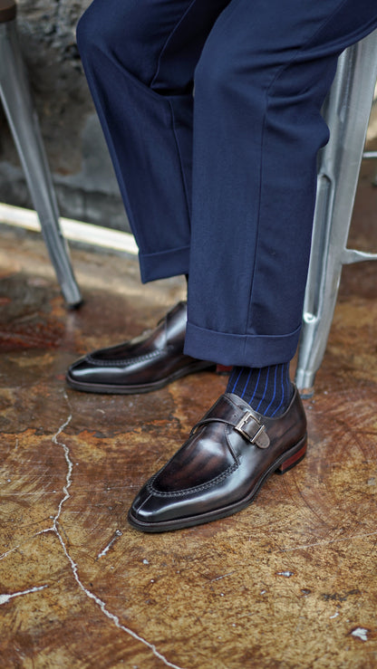 Brown Patina Single Monk Strap Shoes - CLEARANCE EVENT